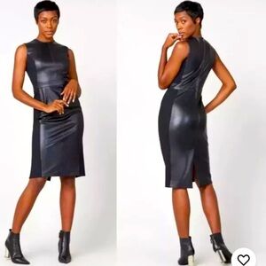 chinese dress ladies Spanx Leather Combo Fitted Dress Black Xs